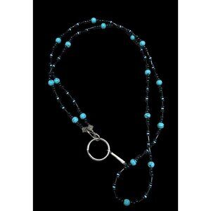 Black And Faux Turquoise Glass Beaded Lanyard